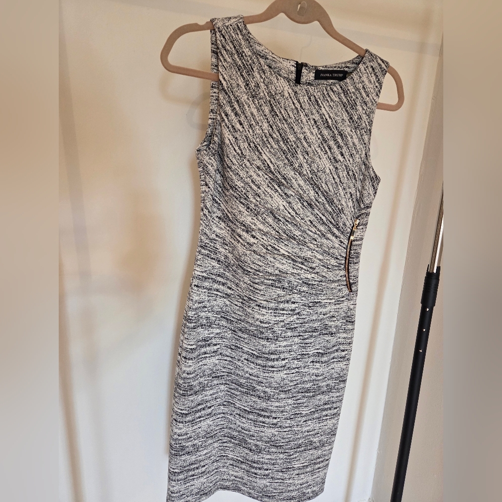 Ivanka Trump Black and White Textured Midi Dress